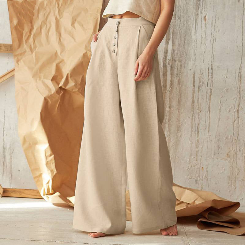 PANTALONES VINTAGE CON BOTONES Y BOLSILLOS EN COLOR SÓLIDO