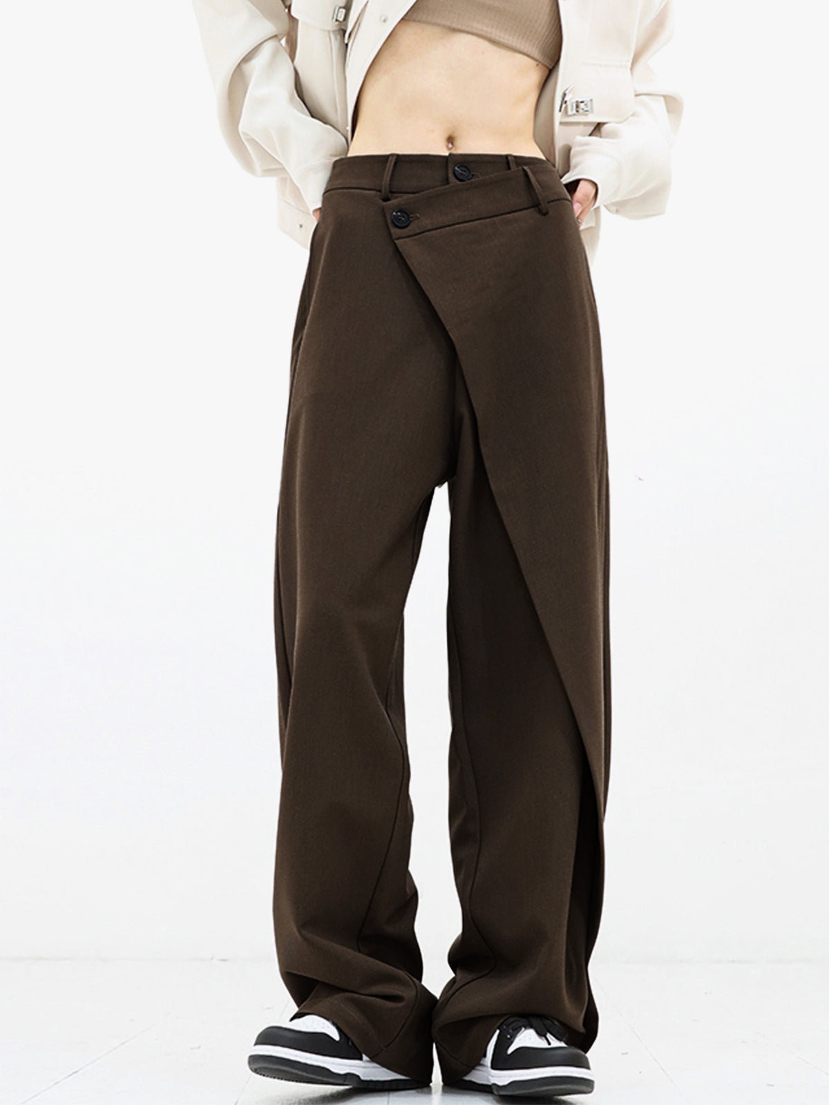 PANTALÓN MADRID  - ANCHOS DE PIERNA AMPLIA CON BOTONES ASIMÉTRICOS PARA MUJER
