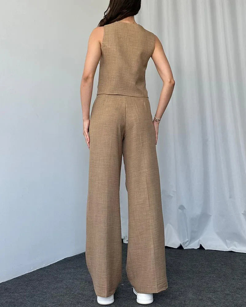 HELENA  CONJUNTO DE DOS PIEZAS DE CHALECO CASUAL DE COLOR LISO