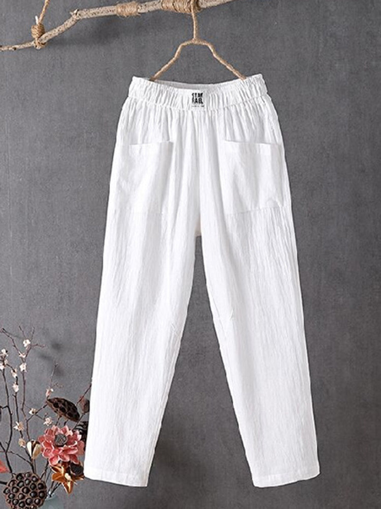 PANTALONES CASUALES HOLGADOS DE ALGODÓN EN COLOR SÓLIDO