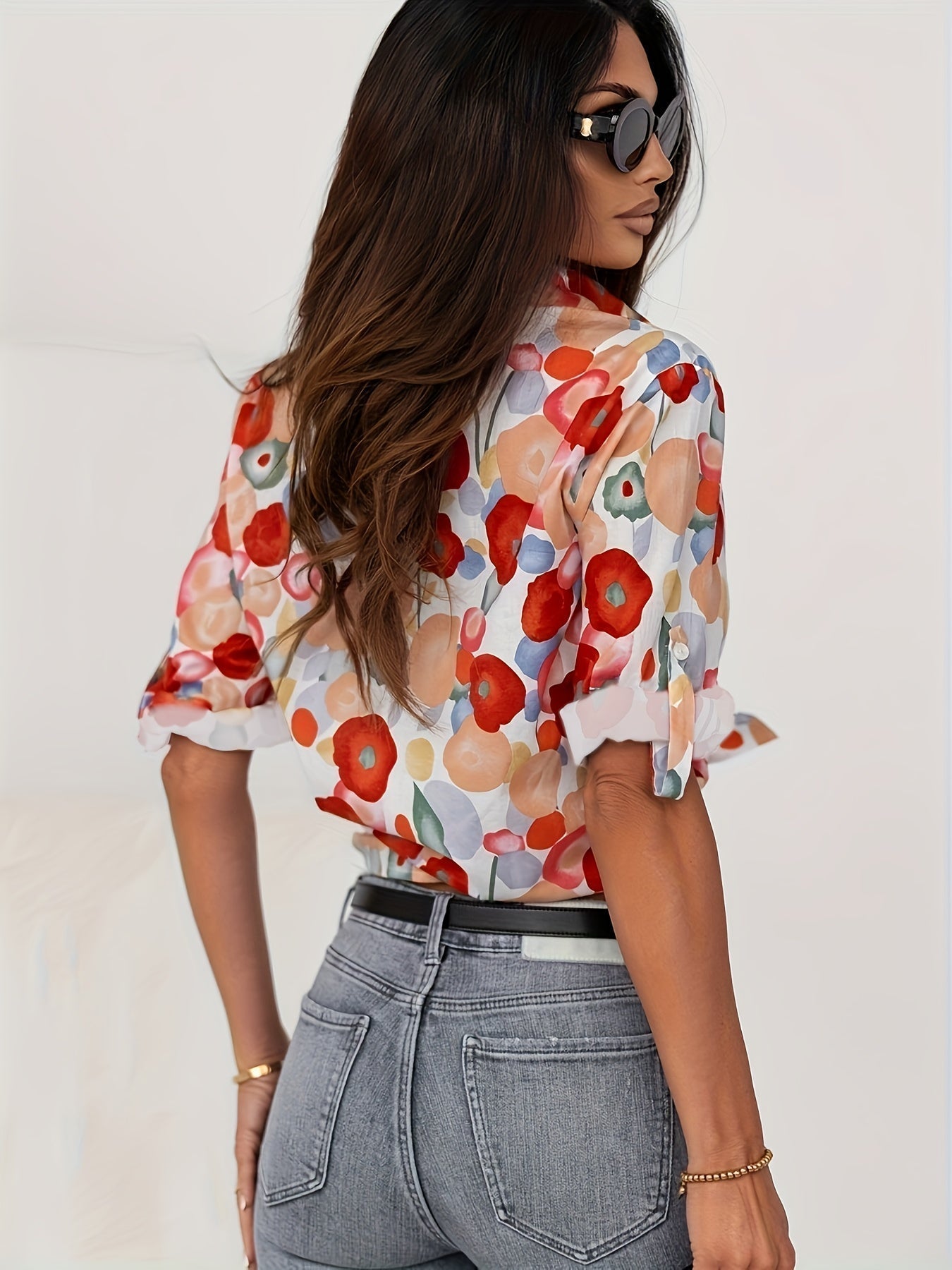 Blusa Vienna donna floreale rossa elegante taglio femminile estivo