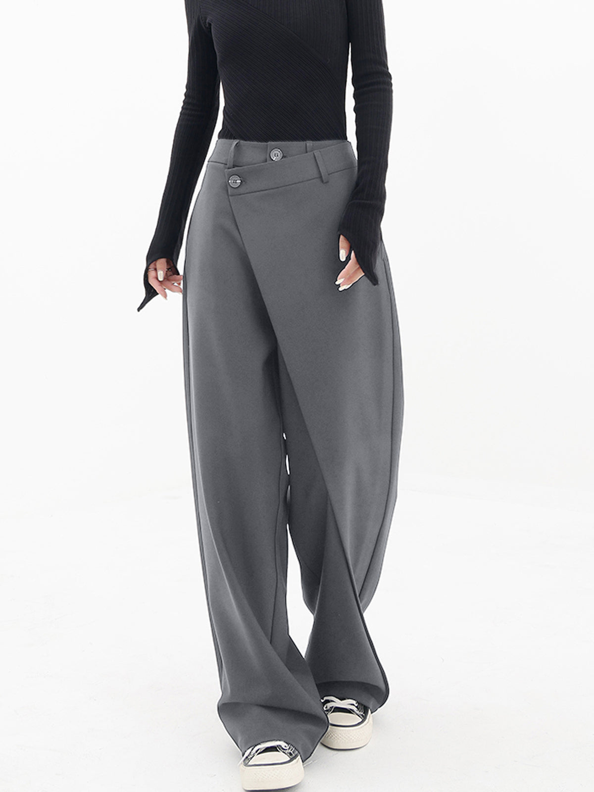 PANTALÓN MADRID  - ANCHOS DE PIERNA AMPLIA CON BOTONES ASIMÉTRICOS PARA MUJER
