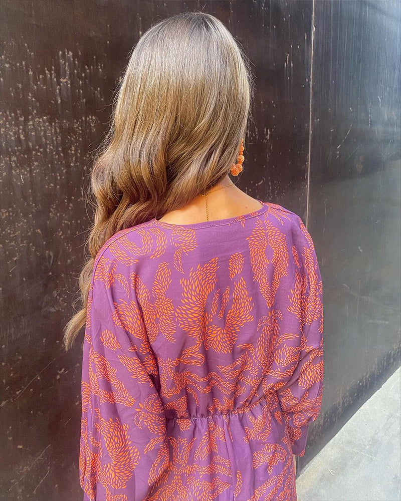 Carmelina | Vestido Midi Vintage con Drapeado y Mangas Largas