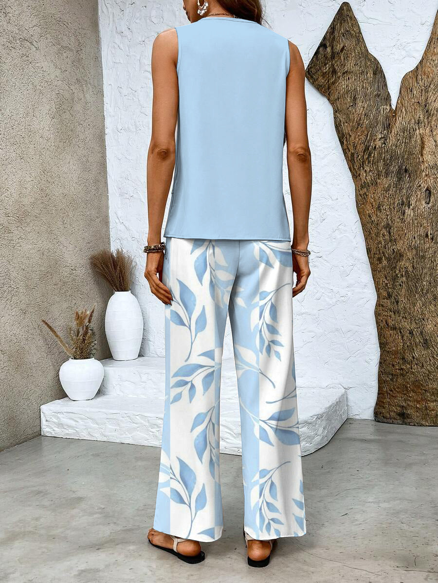 LÍA CONJUNTO ELEGANTE PARA MUJER CON BLUSA SIN MANGAS Y PANTALÓN ANCHO