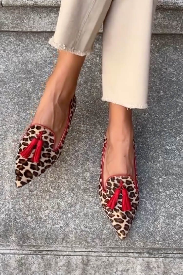 Savina™ | Mocasines elegantes con flecos y estampado animal print
