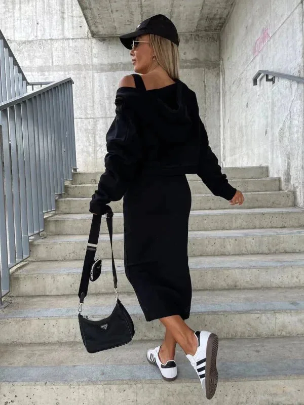 CONJUNTO VESTIDO Y SUDADERA MUJER ELEGANTE Y CÓMODO