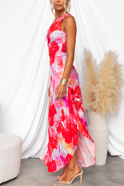 Calantha | Vestido Largo Estampado con Dobladillo Asimétrico
