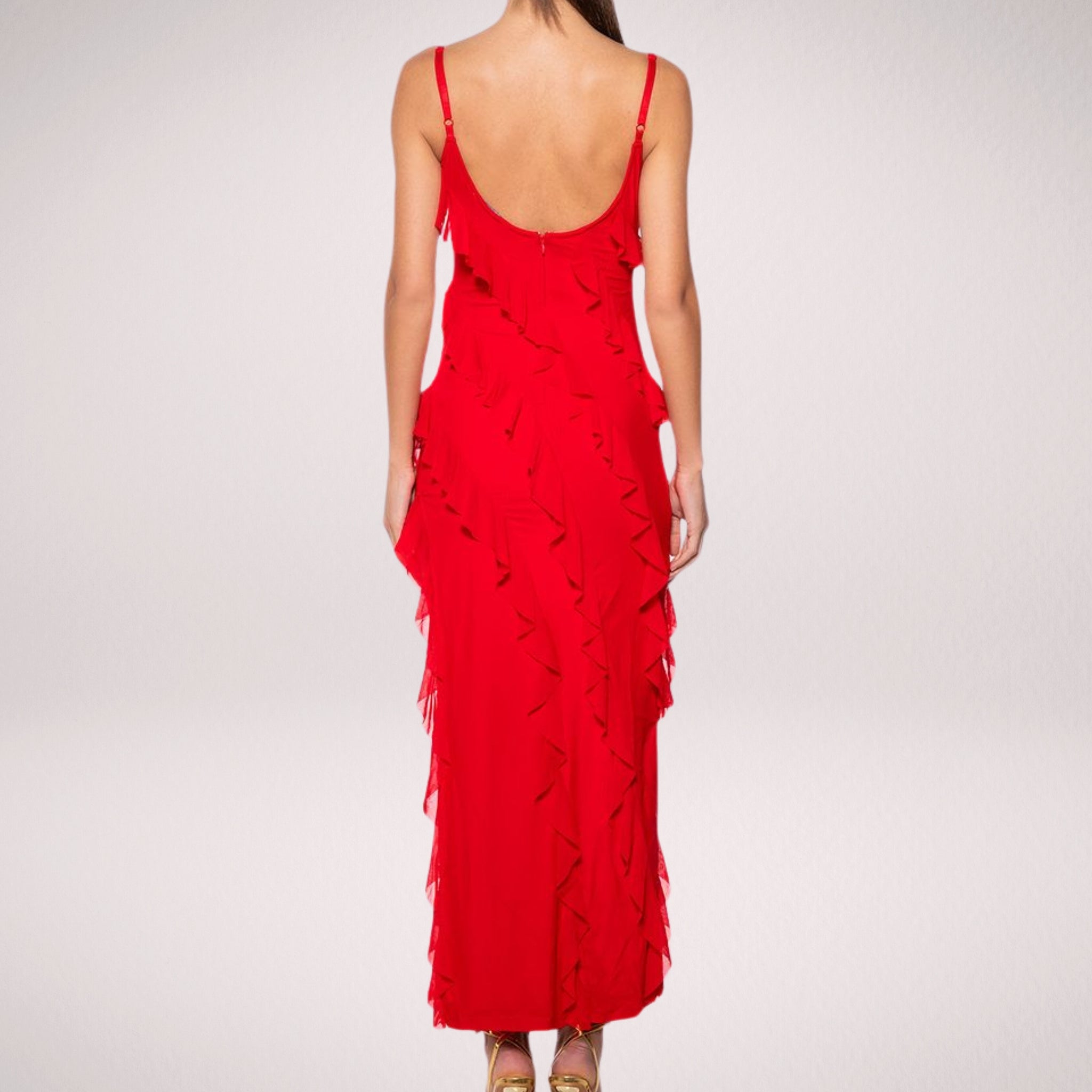 ISADORA  VESTIDO LARGO ELEGANTE CON VOLANTES
