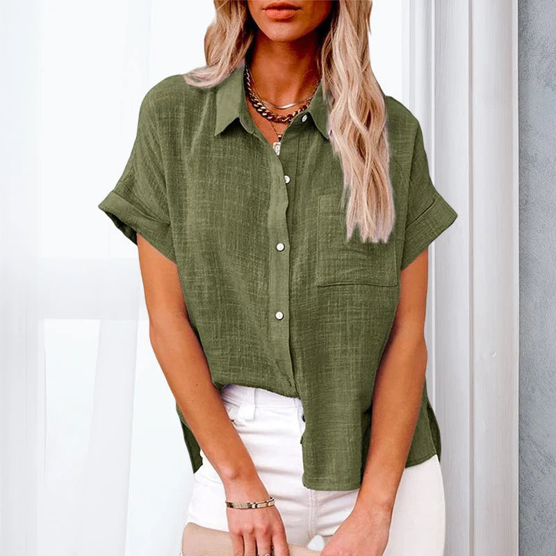 Camicia donna in cotone e lino a maniche corte