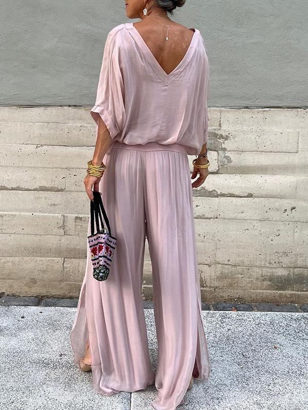AURA ELEGANTE CONJUNTO DE DOS PIEZAS CON PANTALÓN ANCHO DE GASA
