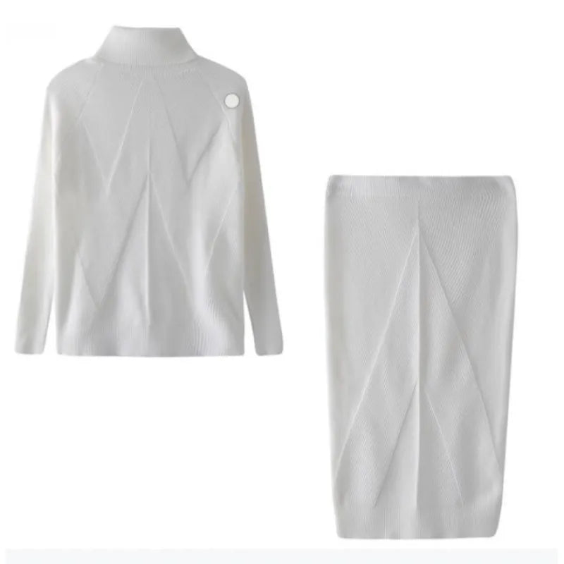 CONJUNTO ELEGANTE CON SUÉTER Y FALDA HASTA LA RODILLA