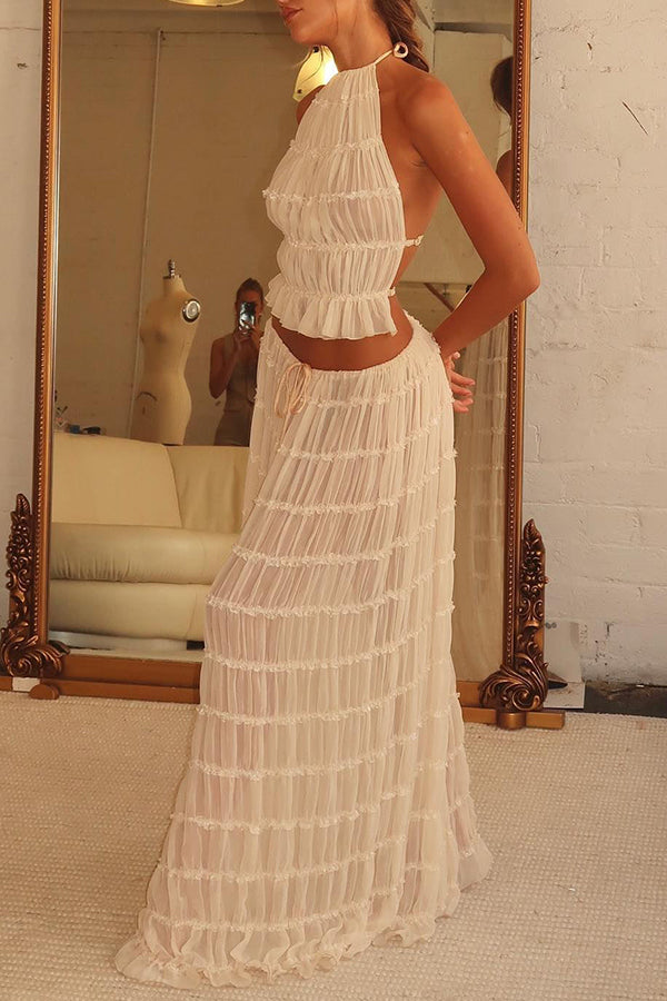 MARILYN CONJUNTO LIGERO DE VERANO CON FALDA LARGA PLISADAY LAZO EN LA CINTURA