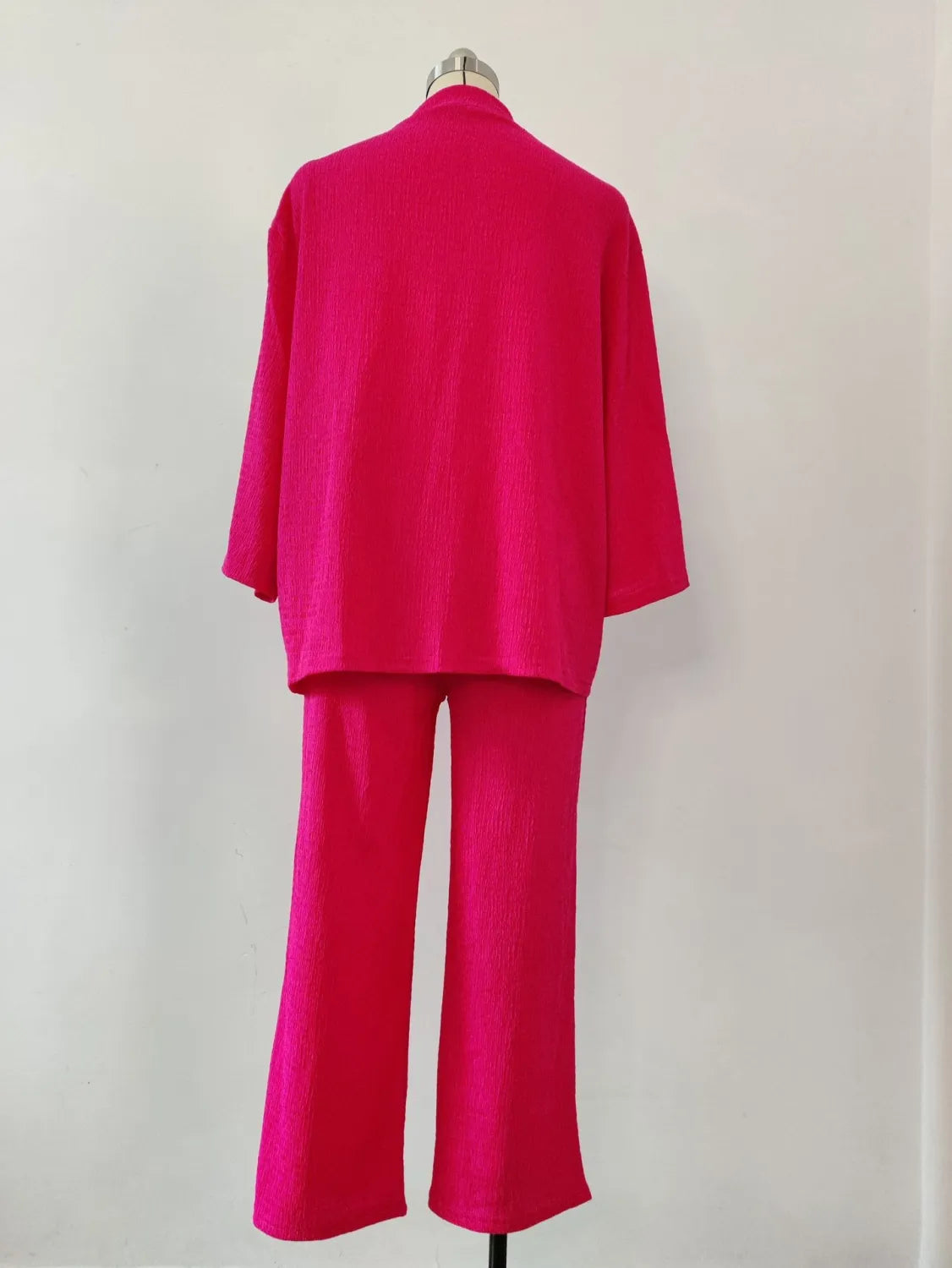 LIA - CONJUNTO 2 PIEZAS MUJER OTOÑO TRAJE SÓLIDO MANGA LARGA TOP SUELTO ABIERTO DELANTERO Y PANTALÓN LARGO PIERNA ANCHA