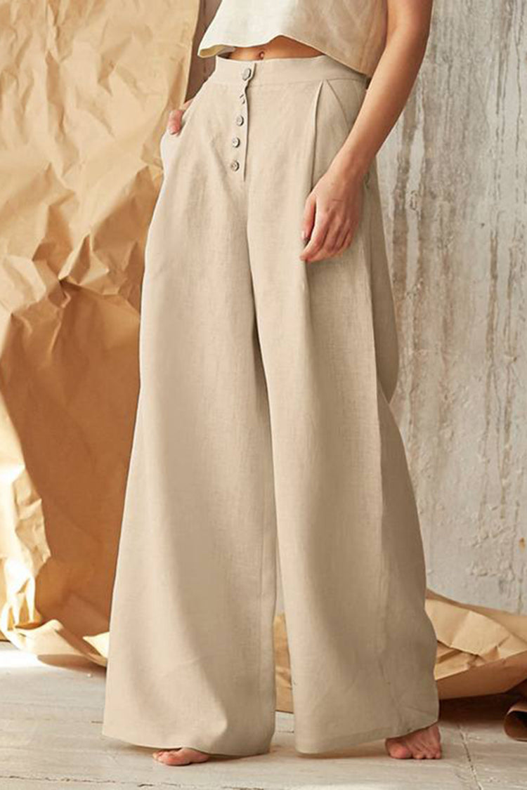 PANTALONES VINTAGE CON BOTONES Y BOLSILLOS EN COLOR SÓLIDO