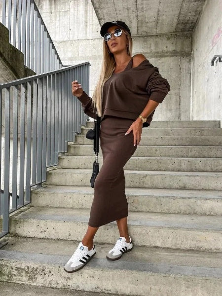 CONJUNTO VESTIDO Y SUDADERA MUJER ELEGANTE Y CÓMODO