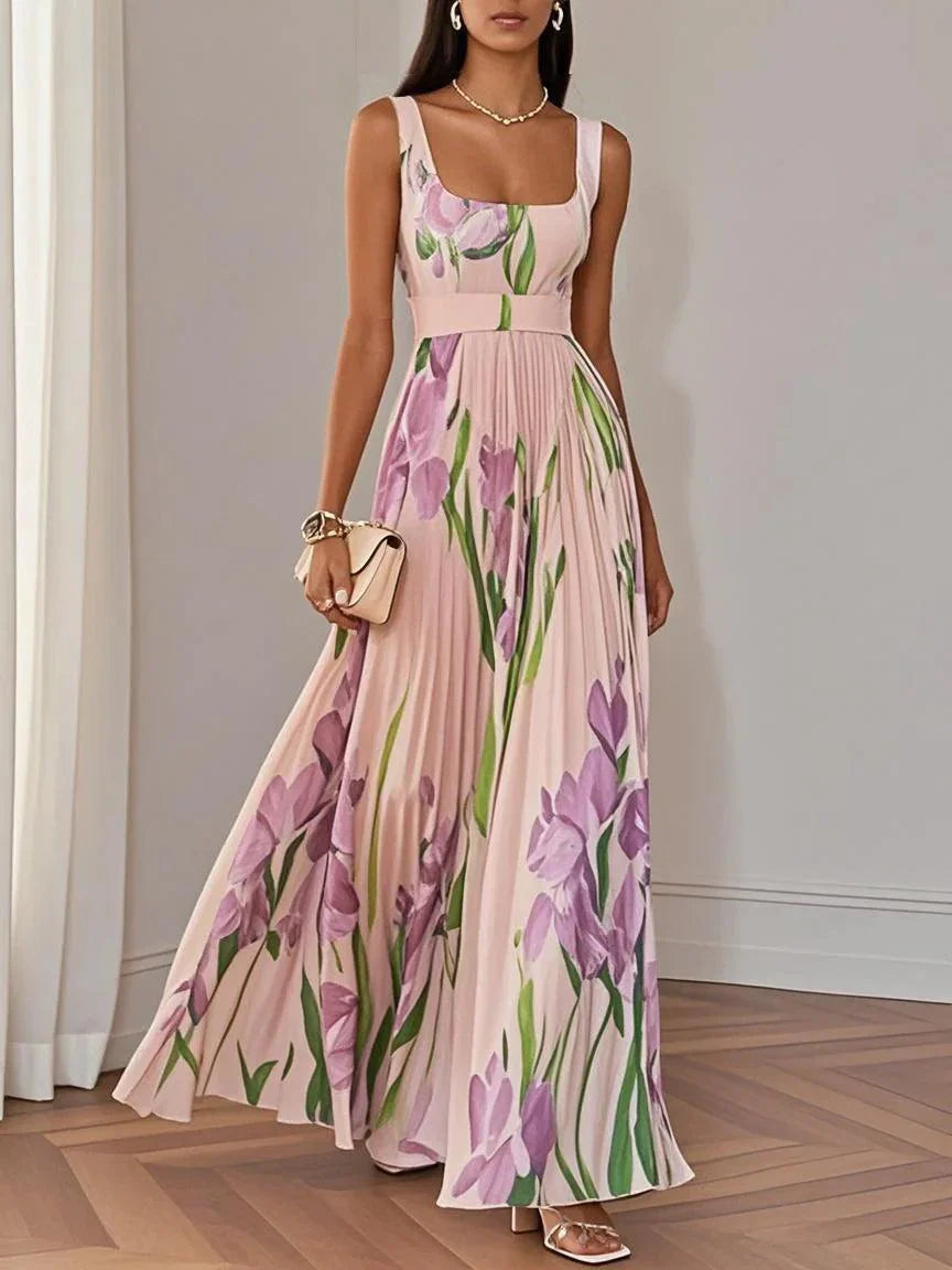 VESTIDO PLISADO FLORAL ABADIE