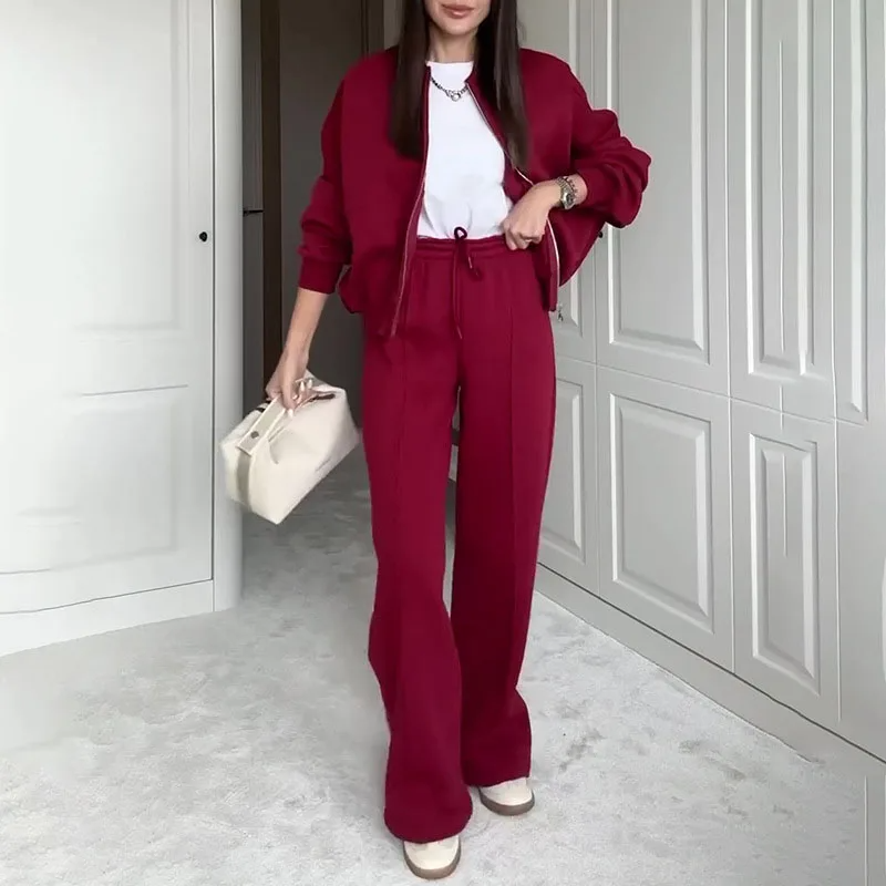 CONJUNTO DEPORTIVO CASUAL MUJER CON CHAQUETA CREMALLERA Y PANTALÓN ACAMPANADO