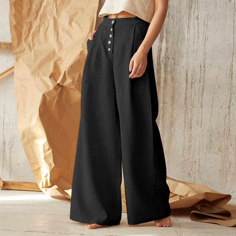 PANTALONES VINTAGE CON BOTONES Y BOLSILLOS EN COLOR SÓLIDO