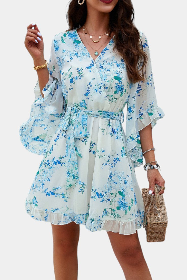 Besa Vestido Mini Floral Impreso con Silueta Fluida