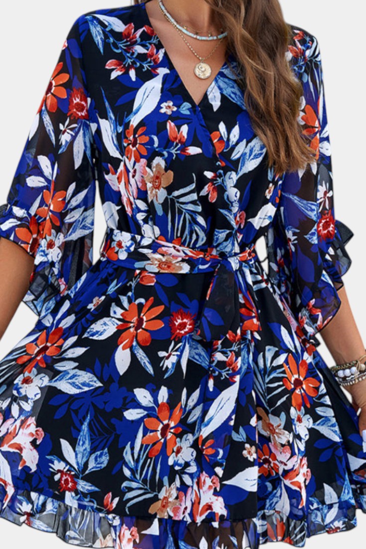 Besa Vestido Mini Floral Impreso con Silueta Fluida