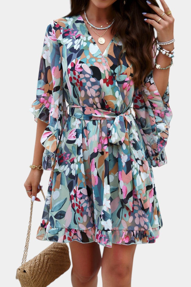 Besa Vestido Mini Floral Impreso con Silueta Fluida
