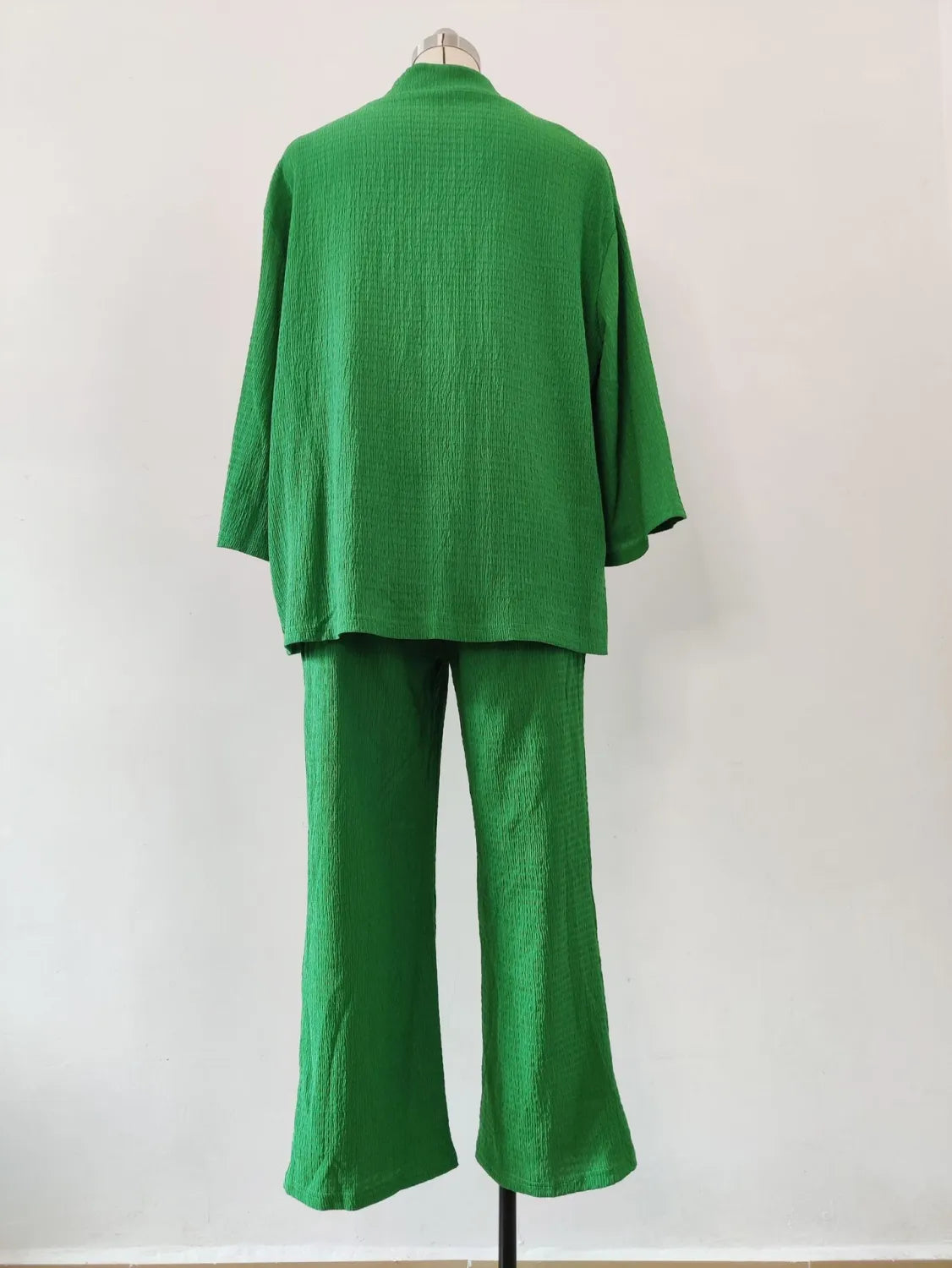 LIA - CONJUNTO 2 PIEZAS MUJER OTOÑO TRAJE SÓLIDO MANGA LARGA TOP SUELTO ABIERTO DELANTERO Y PANTALÓN LARGO PIERNA ANCHA