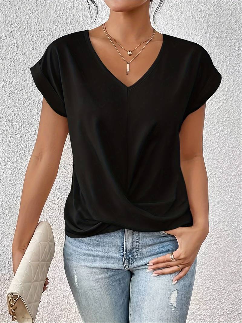 Pia - Camicia con scollo a V e maniche corte