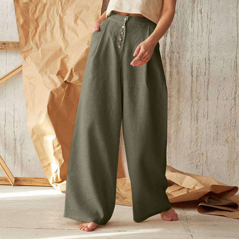 PANTALONES VINTAGE CON BOTONES Y BOLSILLOS EN COLOR SÓLIDO