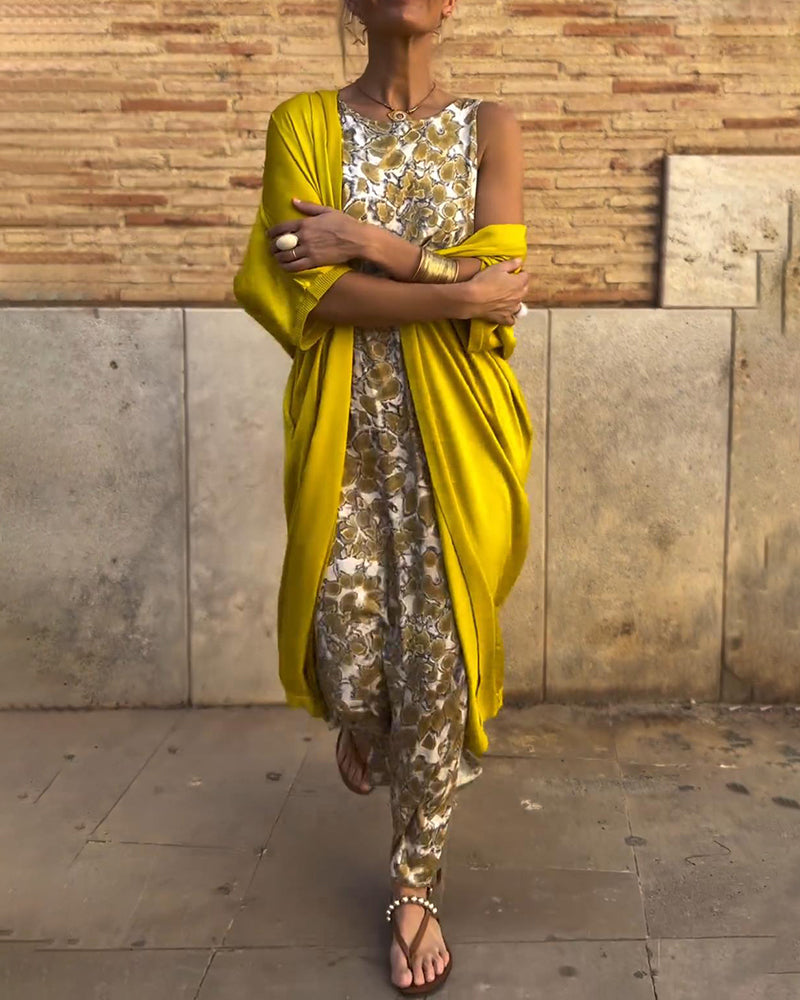 CONJUNTO ELEGANTE DE VESTIDO LARGO SIN MANGAS CON ABRIGO LIGERO A JUEGO