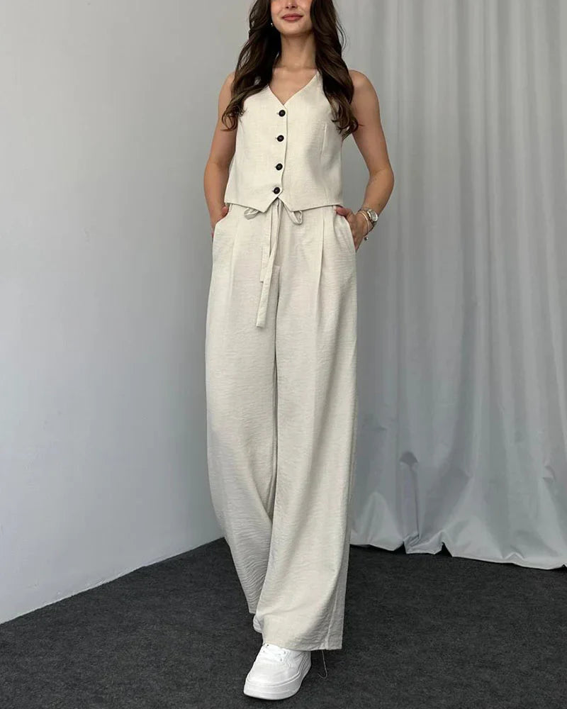 HELENA  CONJUNTO DE DOS PIEZAS DE CHALECO CASUAL DE COLOR LISO