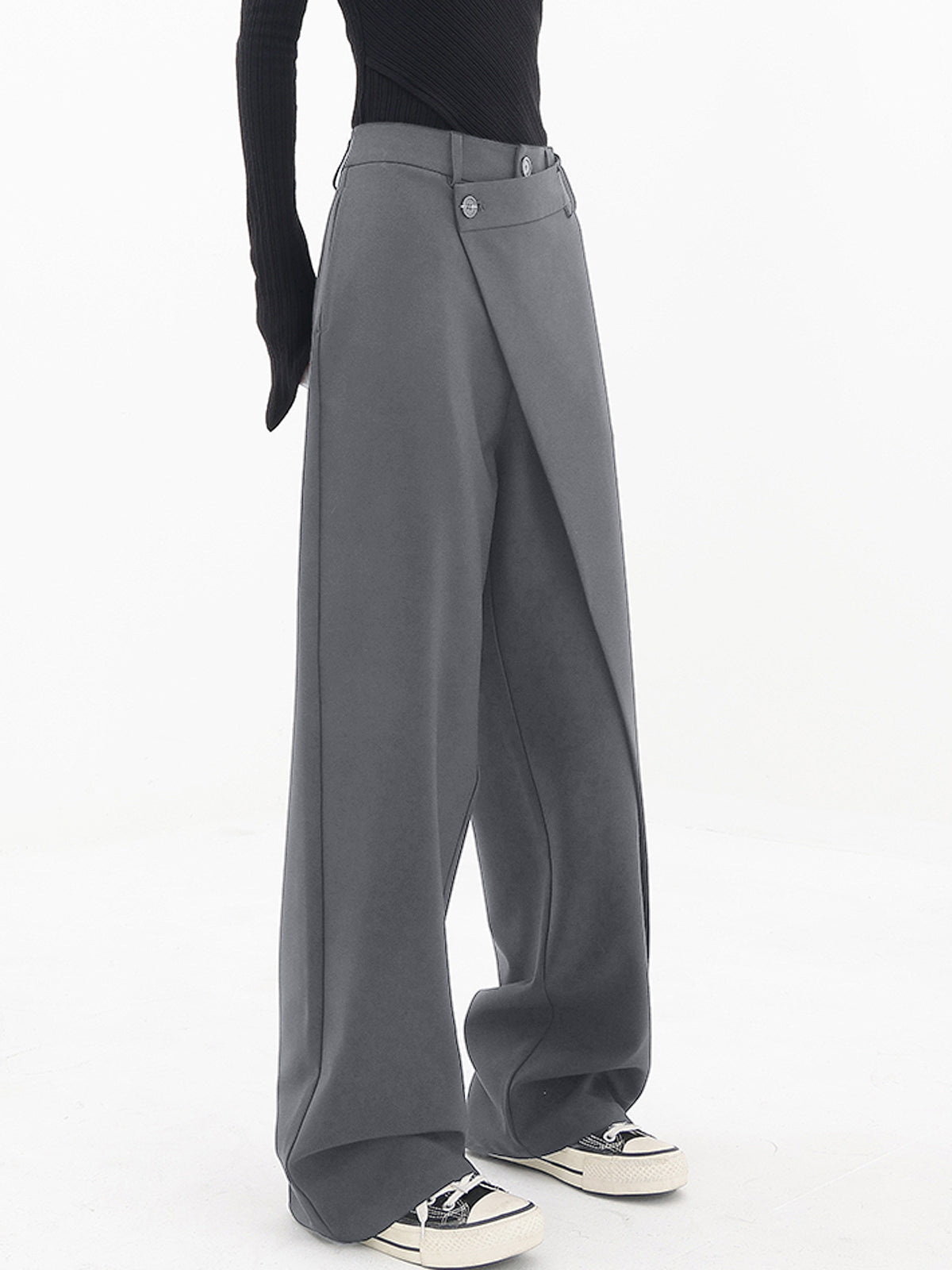 PANTALÓN MADRID  - ANCHOS DE PIERNA AMPLIA CON BOTONES ASIMÉTRICOS PARA MUJER