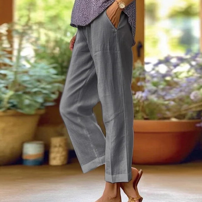 PANTALONES CASUALES LARGOS DE ALGODÓN EN COLOR SÓLIDO