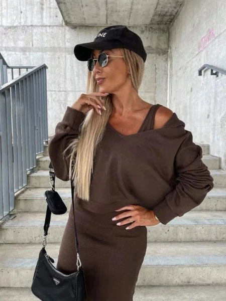 CONJUNTO VESTIDO Y SUDADERA MUJER ELEGANTE Y CÓMODO
