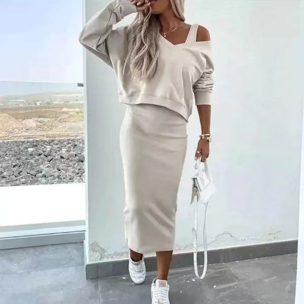 SOL ESTILO Y COMODIDAD - DOS PIEZAS CON VESTIDO SIN MANGAS Y JERSEY HOLGADO
