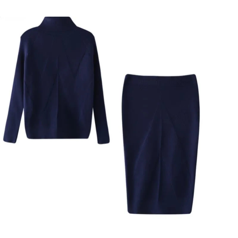 CONJUNTO ELEGANTE CON SUÉTER Y FALDA HASTA LA RODILLA