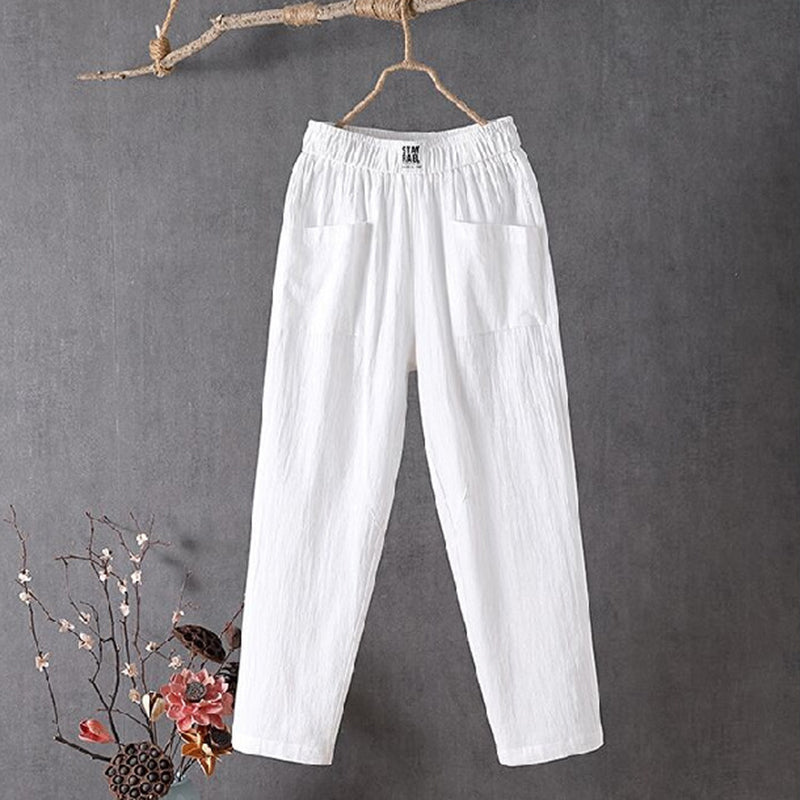 PANTALONES CASUALES HOLGADOS DE ALGODÓN EN COLOR SÓLIDO