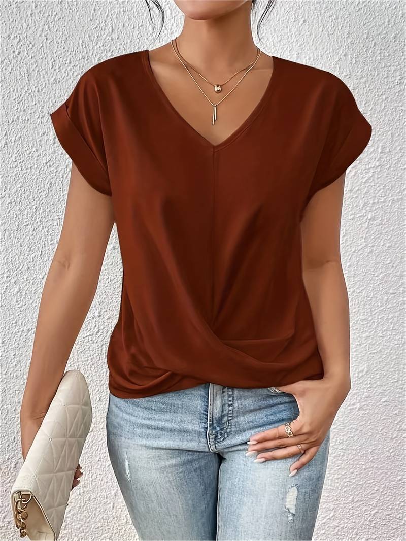 Pia - Camicia con scollo a V e maniche corte