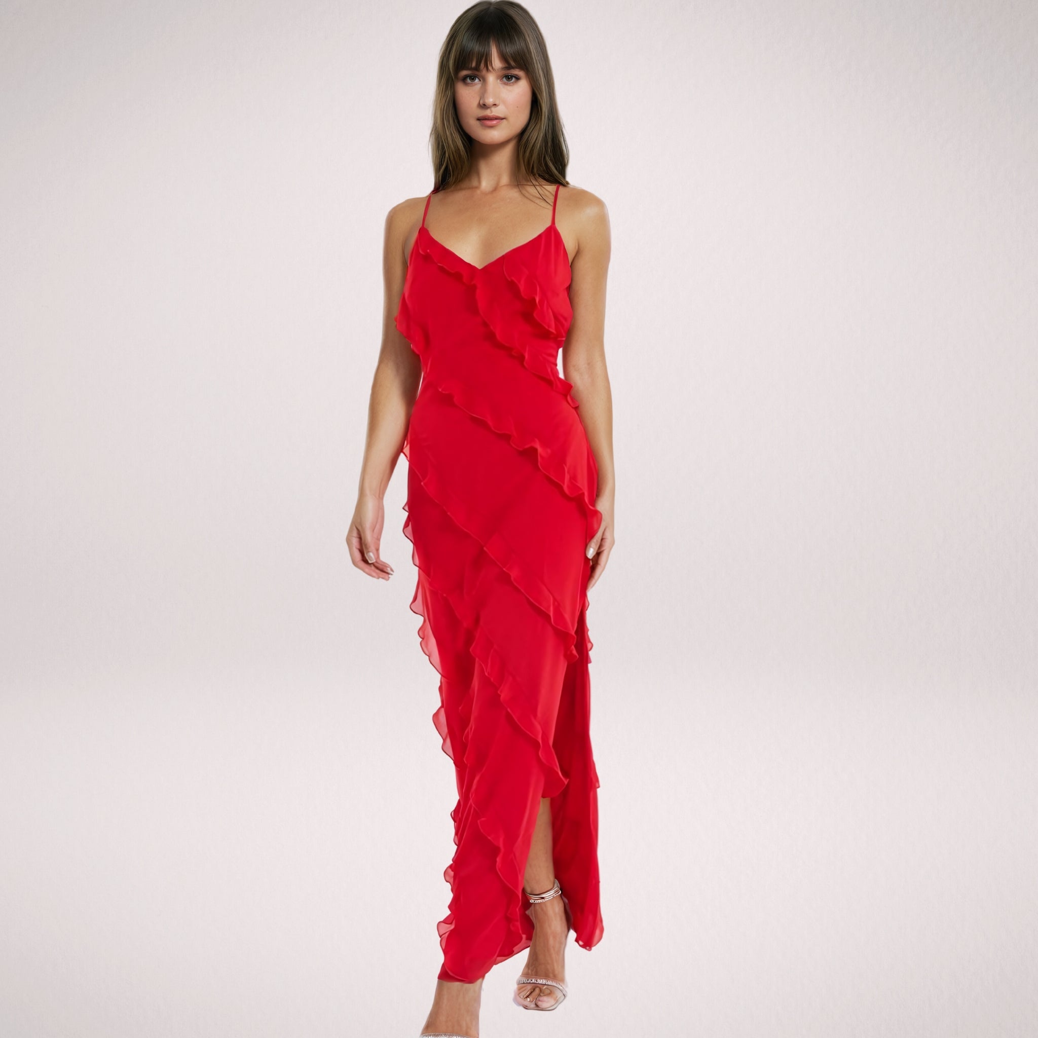 ISADORA  VESTIDO LARGO ELEGANTE CON VOLANTES