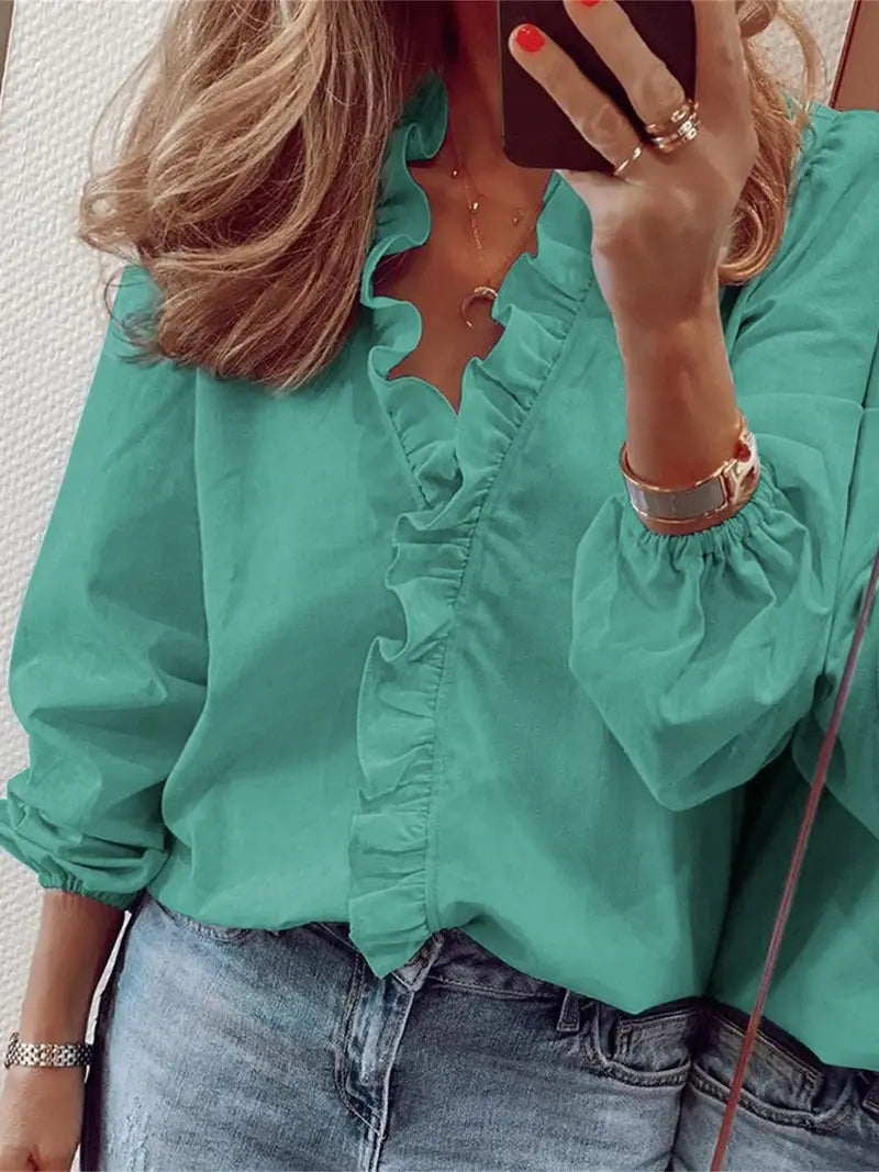 Lauren - camicetta casual con maniche lunghe e scollo a V