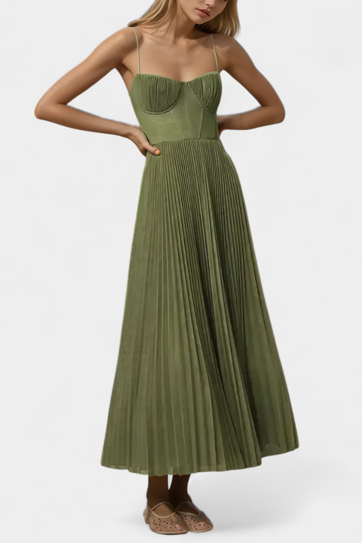 Ottilie Vestido de Chiffon Plisado con Corsé Esculpido y Escote Corazón