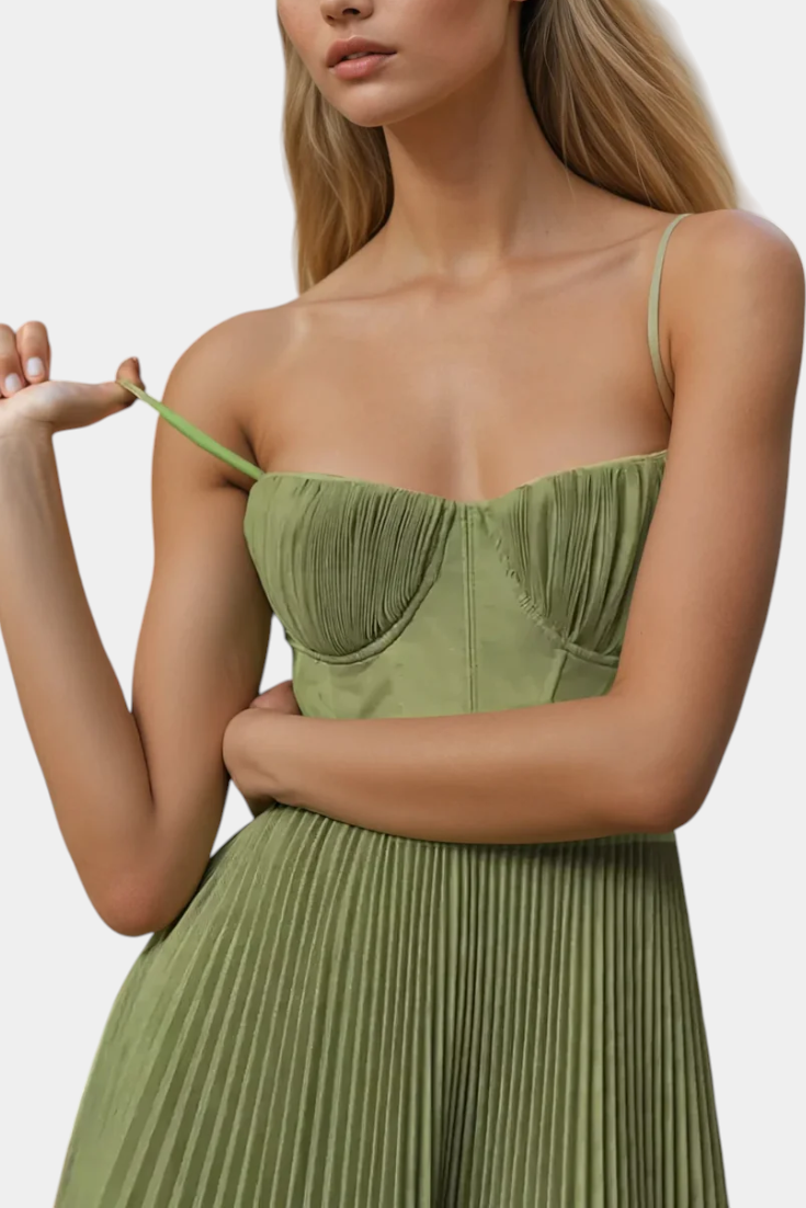 Ottilie Vestido de Chiffon Plisado con Corsé Esculpido y Escote Corazón