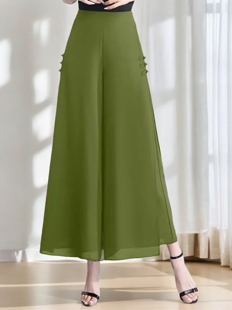 PANTALONES PALAZZO CROPPED DE GASA CON ABERTURA Y DRAPEADO