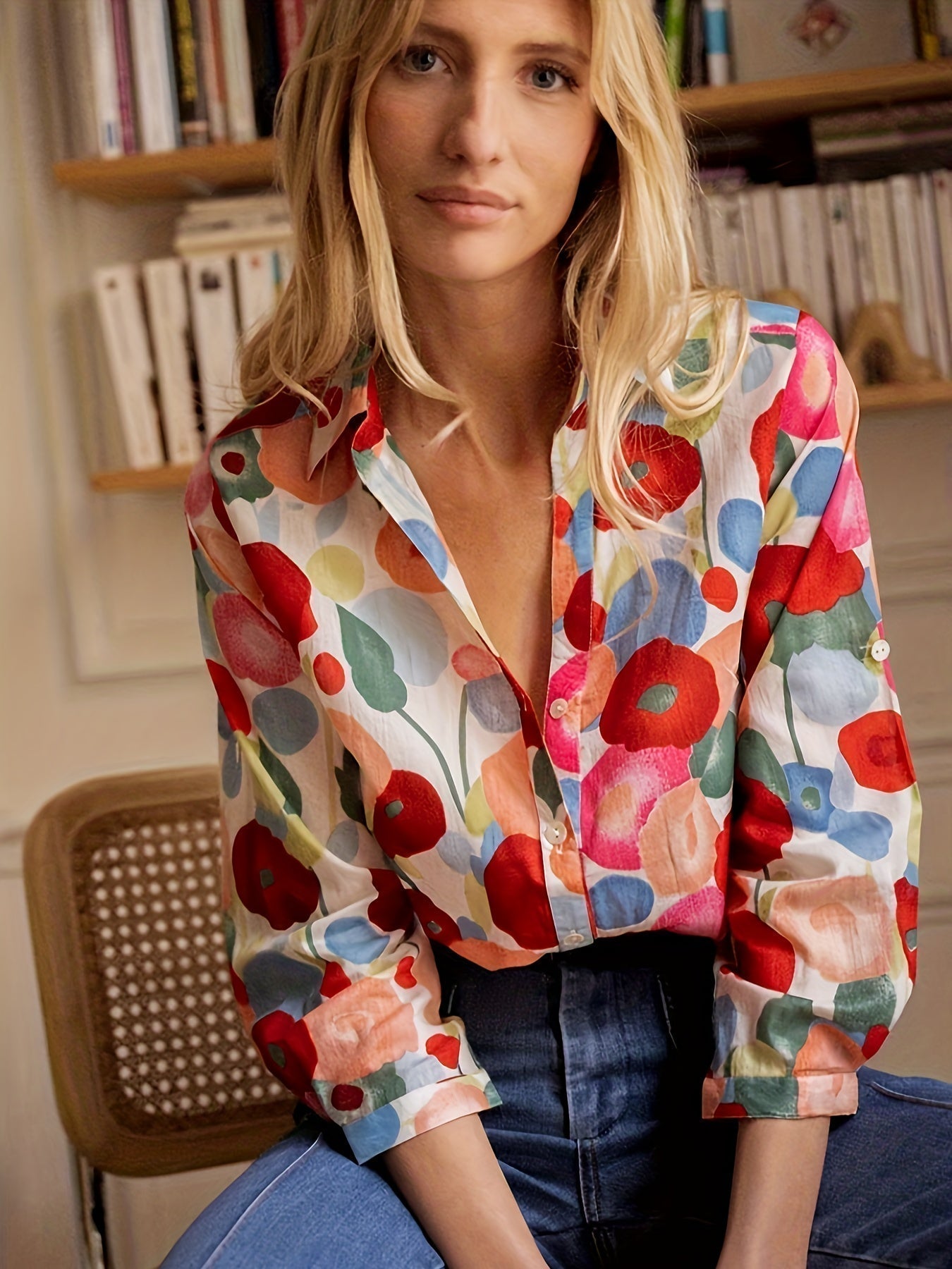 Blusa Vienna donna floreale rossa elegante taglio femminile estivo