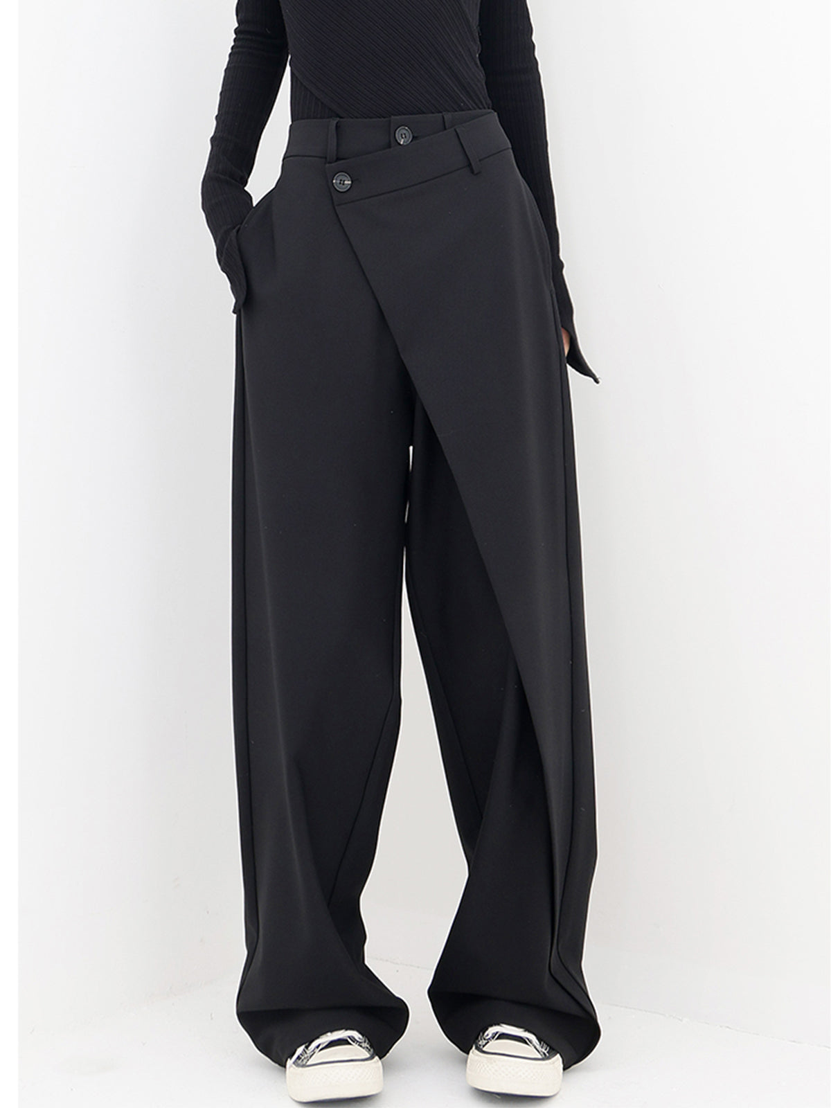 PANTALÓN MADRID  - ANCHOS DE PIERNA AMPLIA CON BOTONES ASIMÉTRICOS PARA MUJER