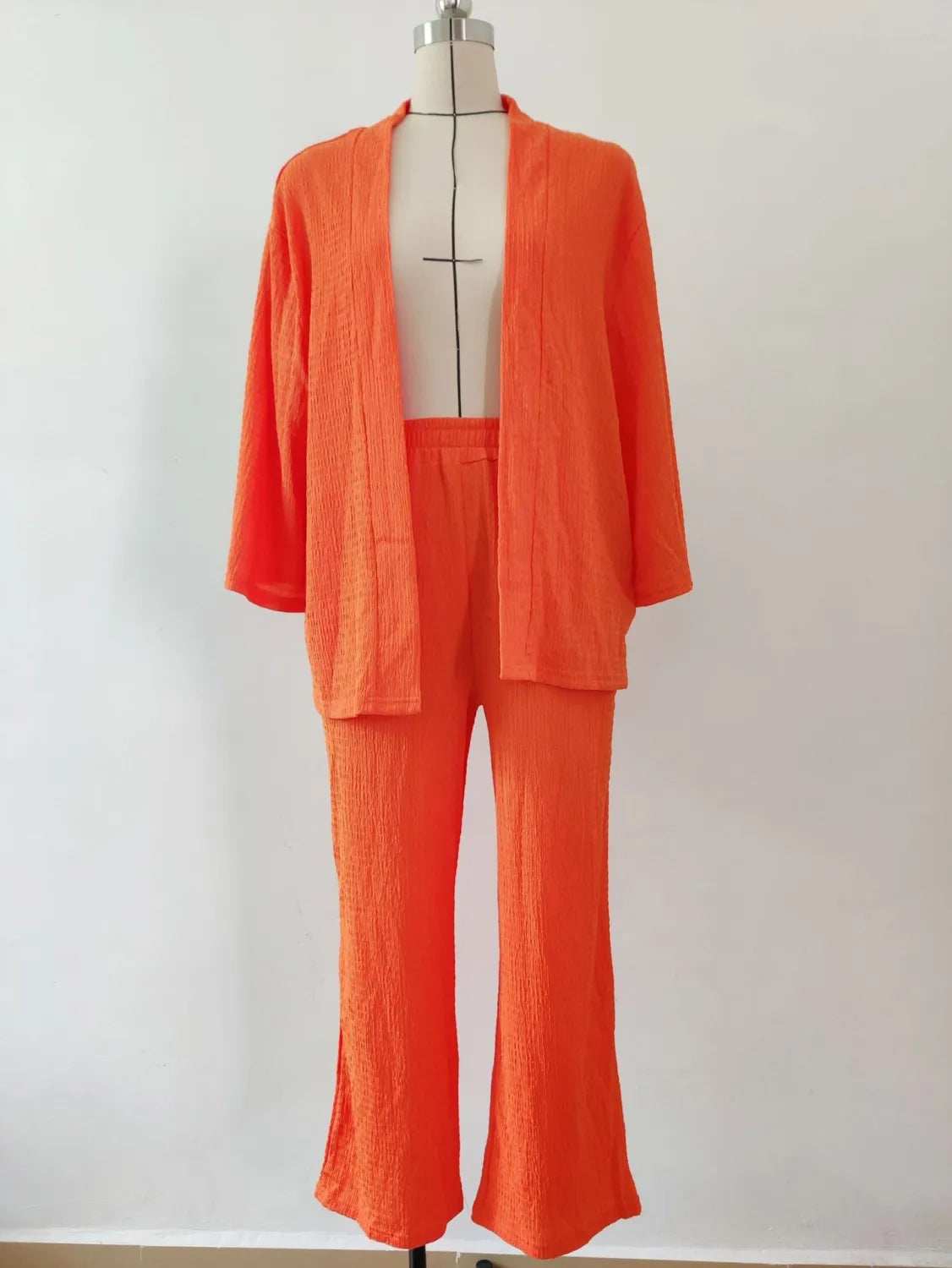 LIA - CONJUNTO 2 PIEZAS MUJER OTOÑO TRAJE SÓLIDO MANGA LARGA TOP SUELTO ABIERTO DELANTERO Y PANTALÓN LARGO PIERNA ANCHA