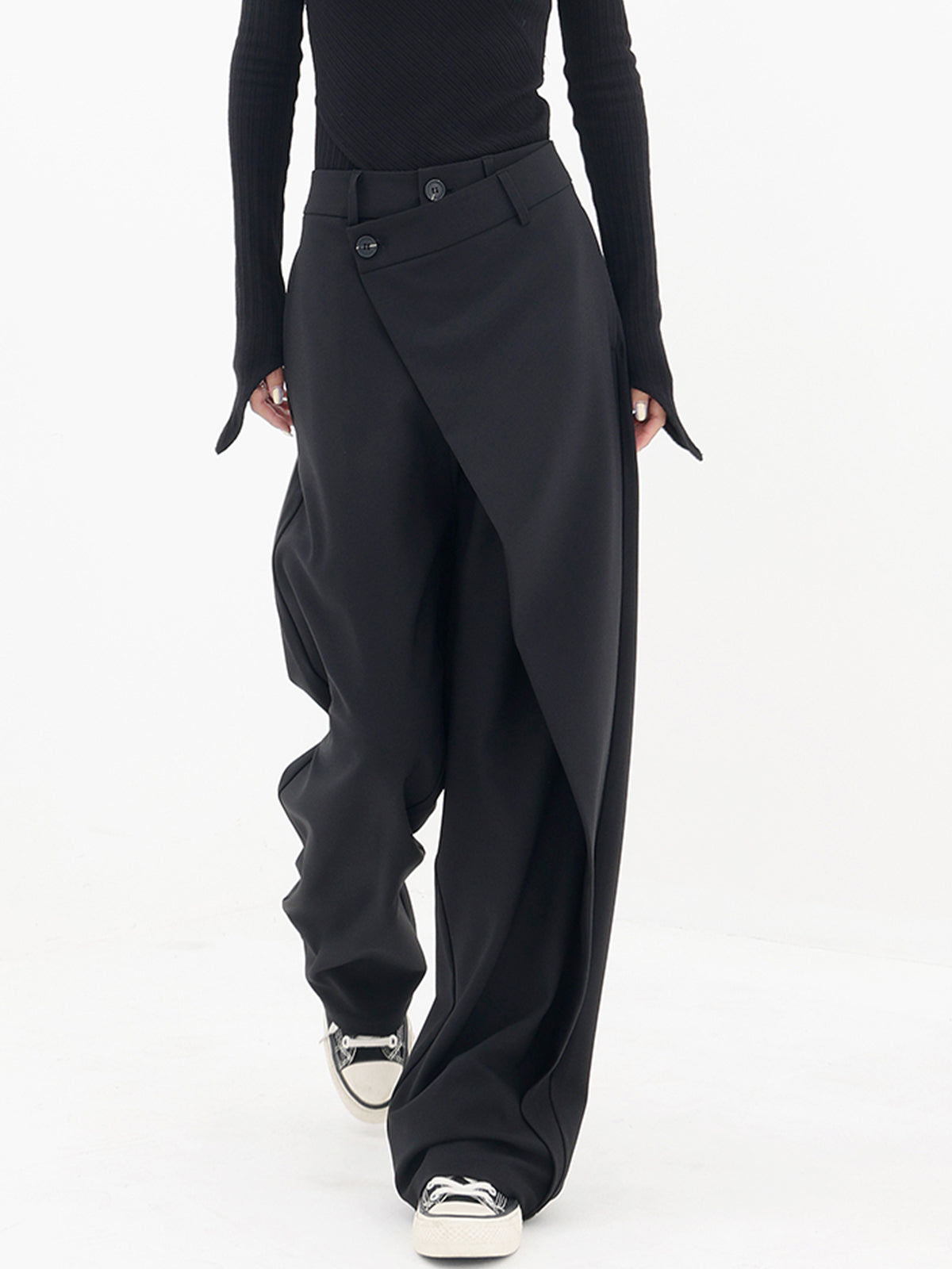 PANTALÓN MADRID  - ANCHOS DE PIERNA AMPLIA CON BOTONES ASIMÉTRICOS PARA MUJER