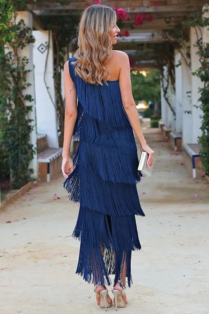 SARA VESTIDO CON FLECOS ELEGANTE