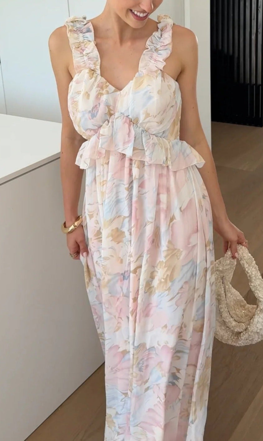 VESTIDO LARGO FLORAL ELEGANTE