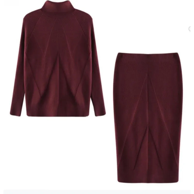 CONJUNTO ELEGANTE CON SUÉTER Y FALDA HASTA LA RODILLA
