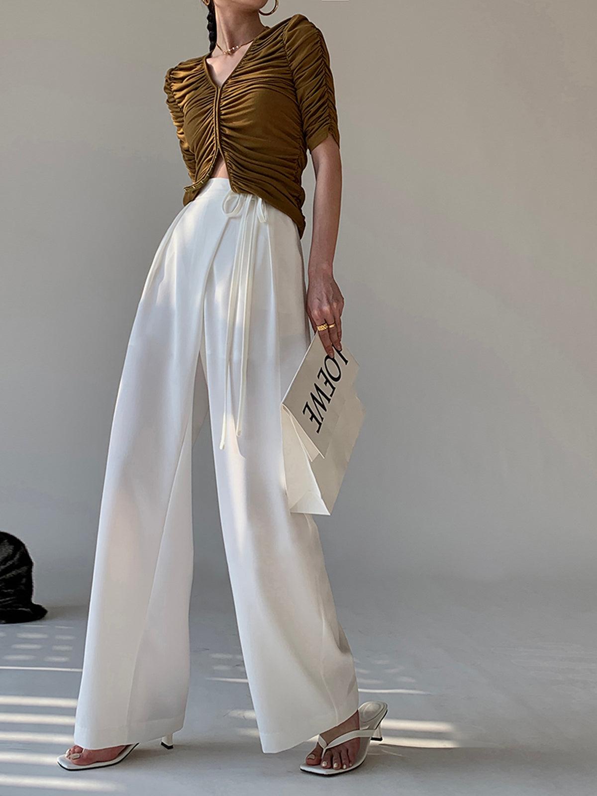 PANTALONES PALAZZO FLUIDOS CON CINTURÓN AJUSTABLE EN LA CINTURA